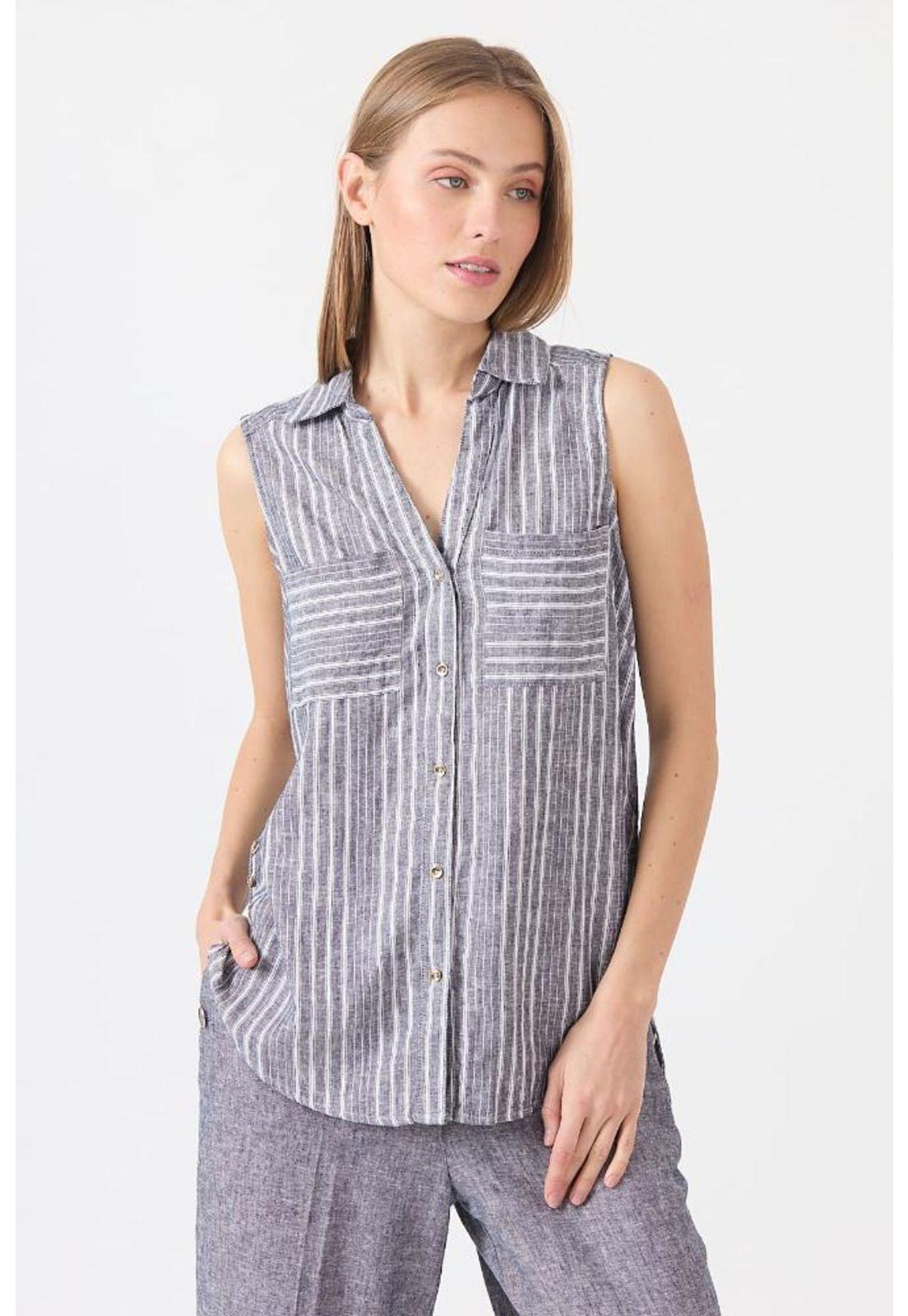 Blusa de lino azul marino PRIVILEGE 1168-2