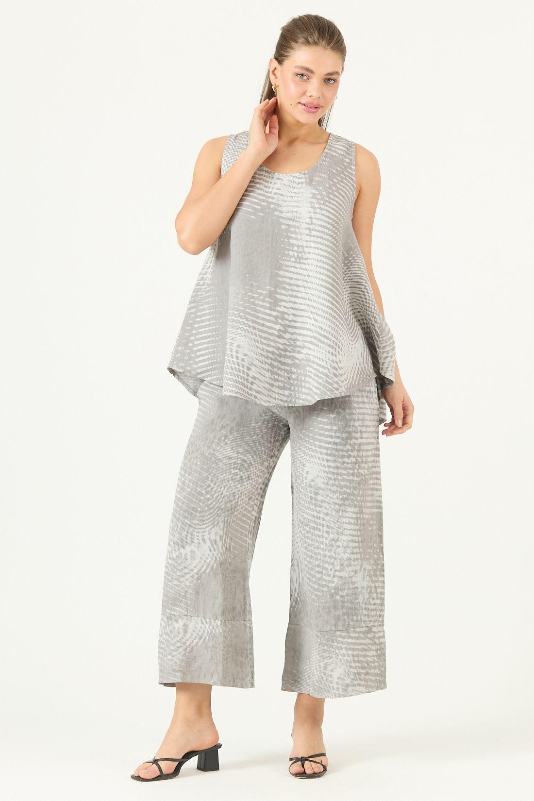 Pantalon De Lino Straight Estampado Gris Cod 2013855-0