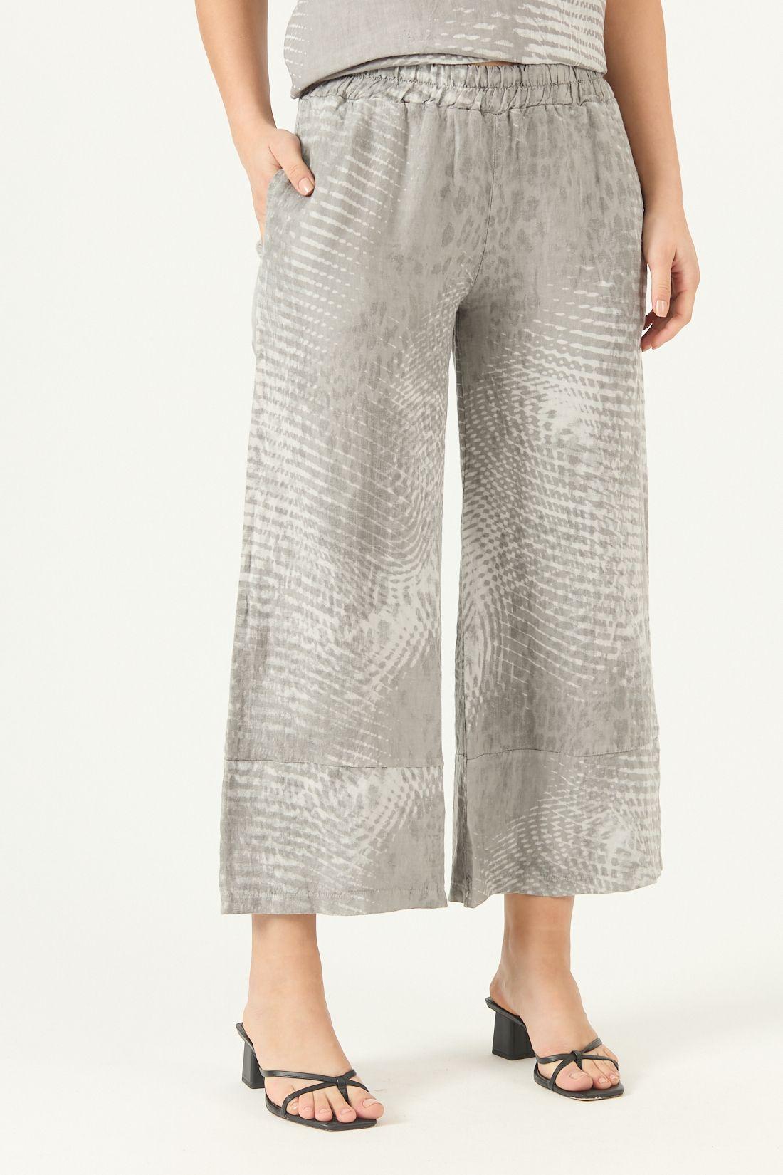 Pantalon De Lino Straight Estampado Gris Cod 2013855-2