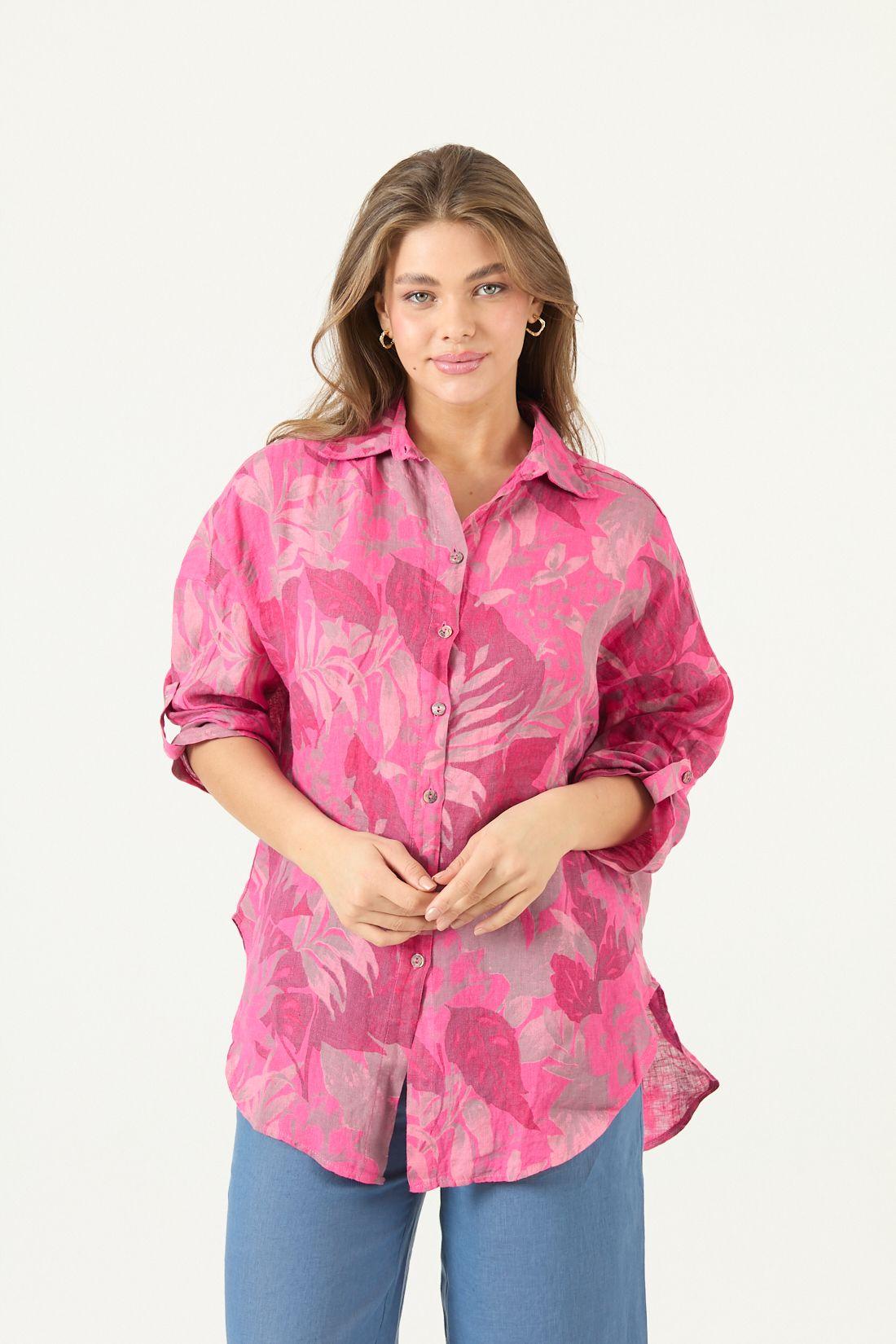 Blusa De Lino Estampada Fucsia Cod 4517975-2