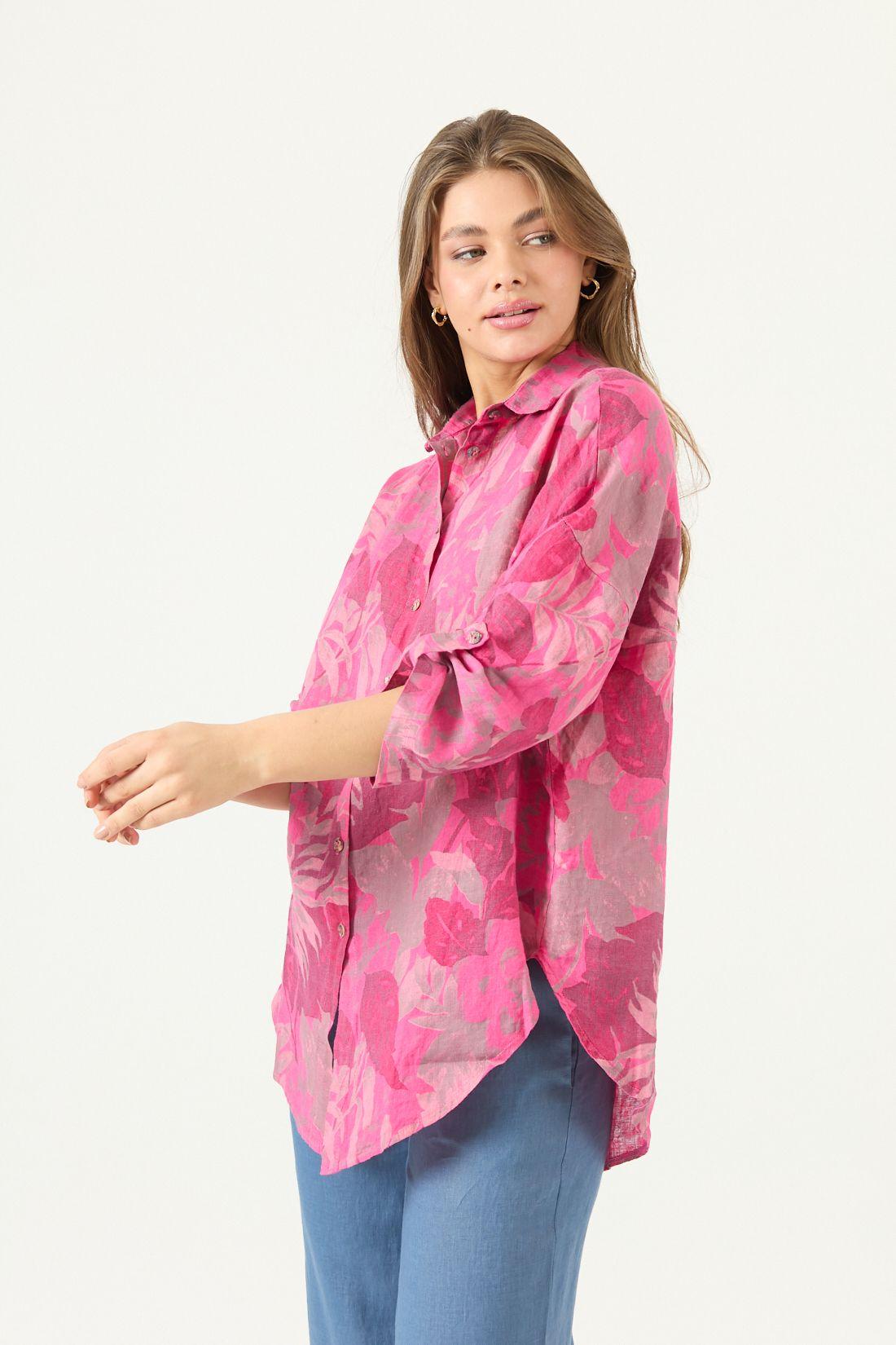 Blusa De Lino Estampada Fucsia Cod 4517975-3