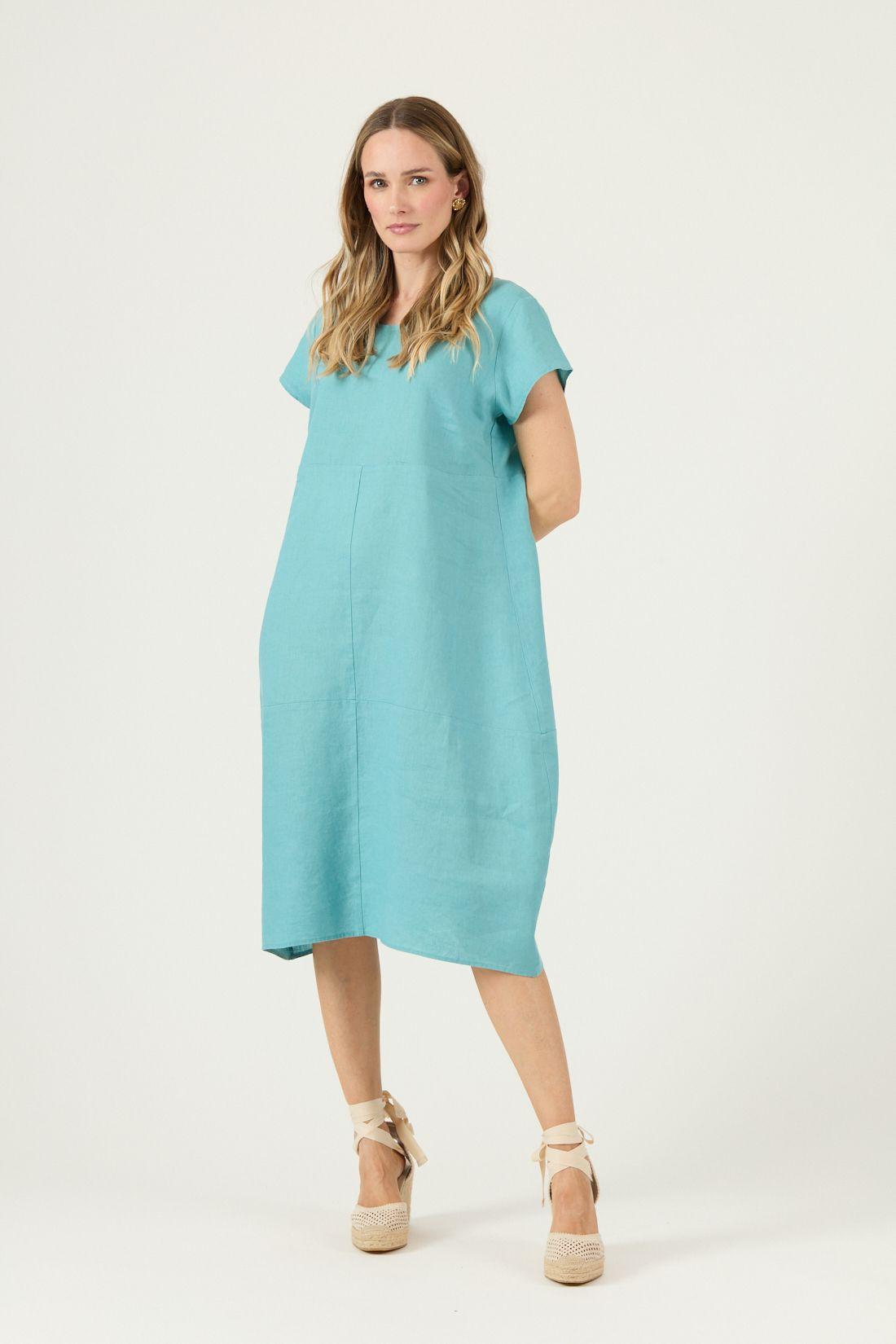 Vestido De Lino Agua Marina Cod 4005365-2