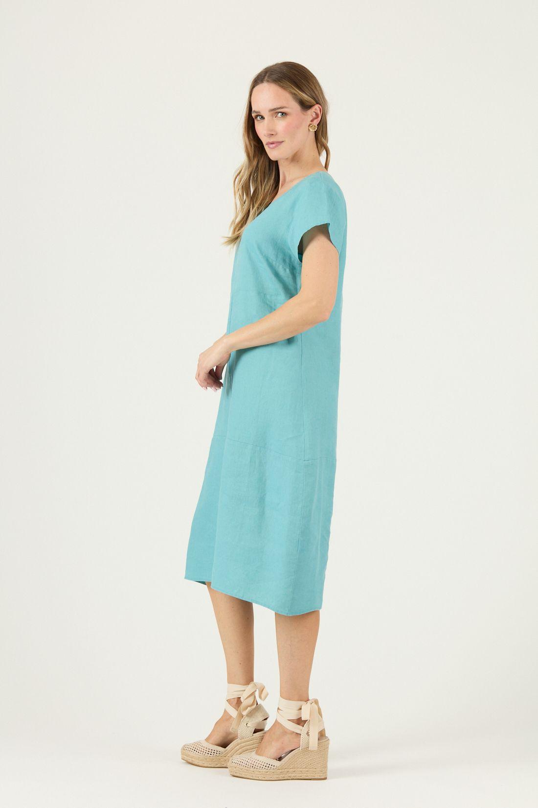 Vestido De Lino Agua Marina Cod 4005365-3