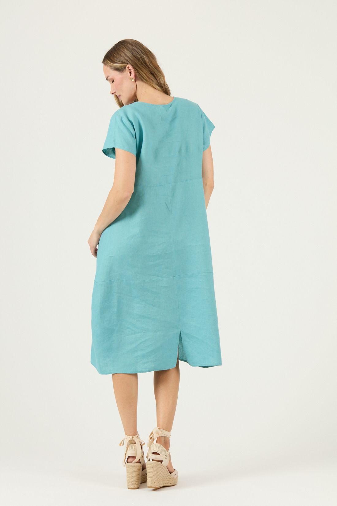 Vestido De Lino Agua Marina Cod 4005365-4