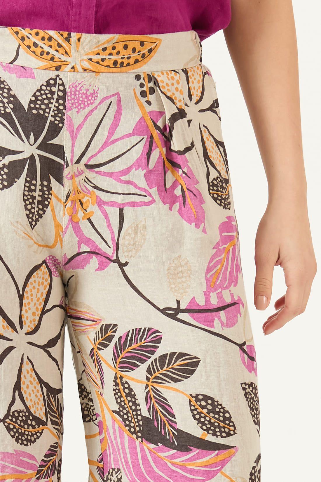 Pantalon De Lino Wide Leg Estampado Fucsia Cod 2013755-1