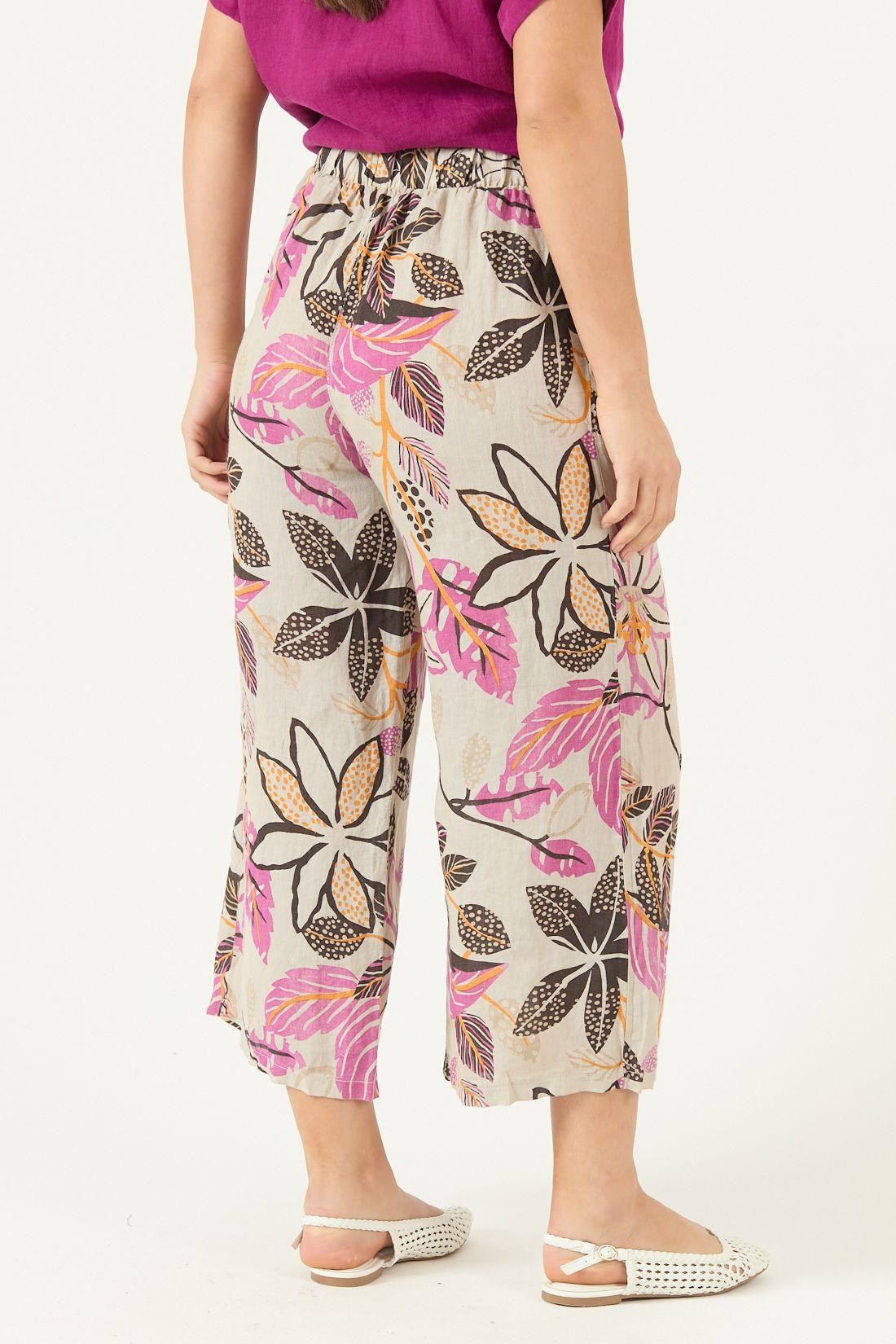 Pantalon De Lino Wide Leg Estampado Fucsia Cod 2013755-3