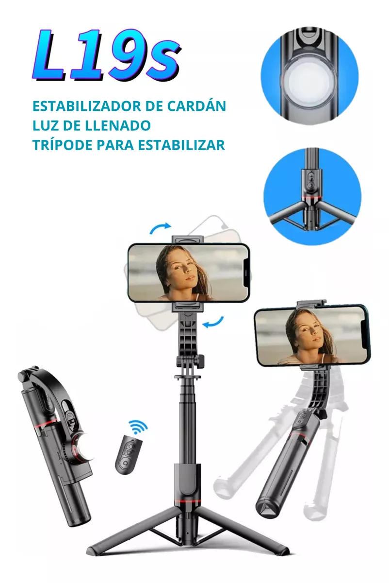 Gimbal Estabilizador Plegable L19s Luz, Rotación Bluetooth-5