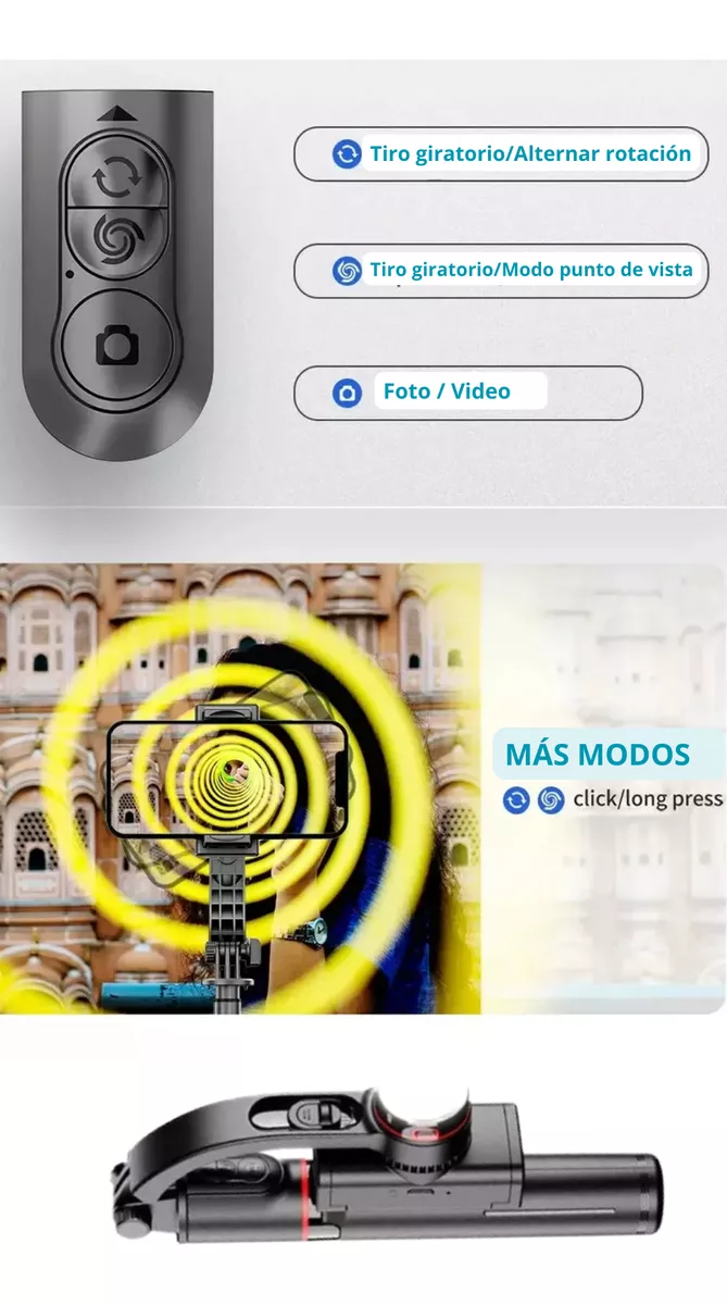 Gimbal Estabilizador Plegable L19s Luz, Rotación Bluetooth-6