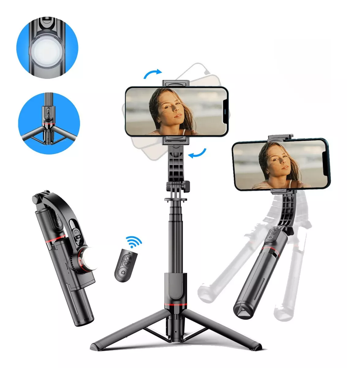 Gimbal Estabilizador Plegable L19s Luz, Rotación Bluetooth-7