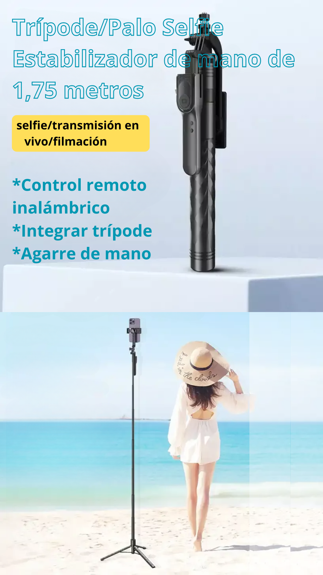 Palo Selfie Trípode Estabilizador 360° Con Bluetooth-3