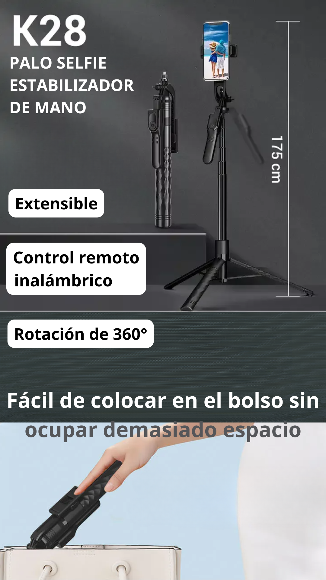 Palo Selfie Trípode Estabilizador 360° Con Bluetooth-5
