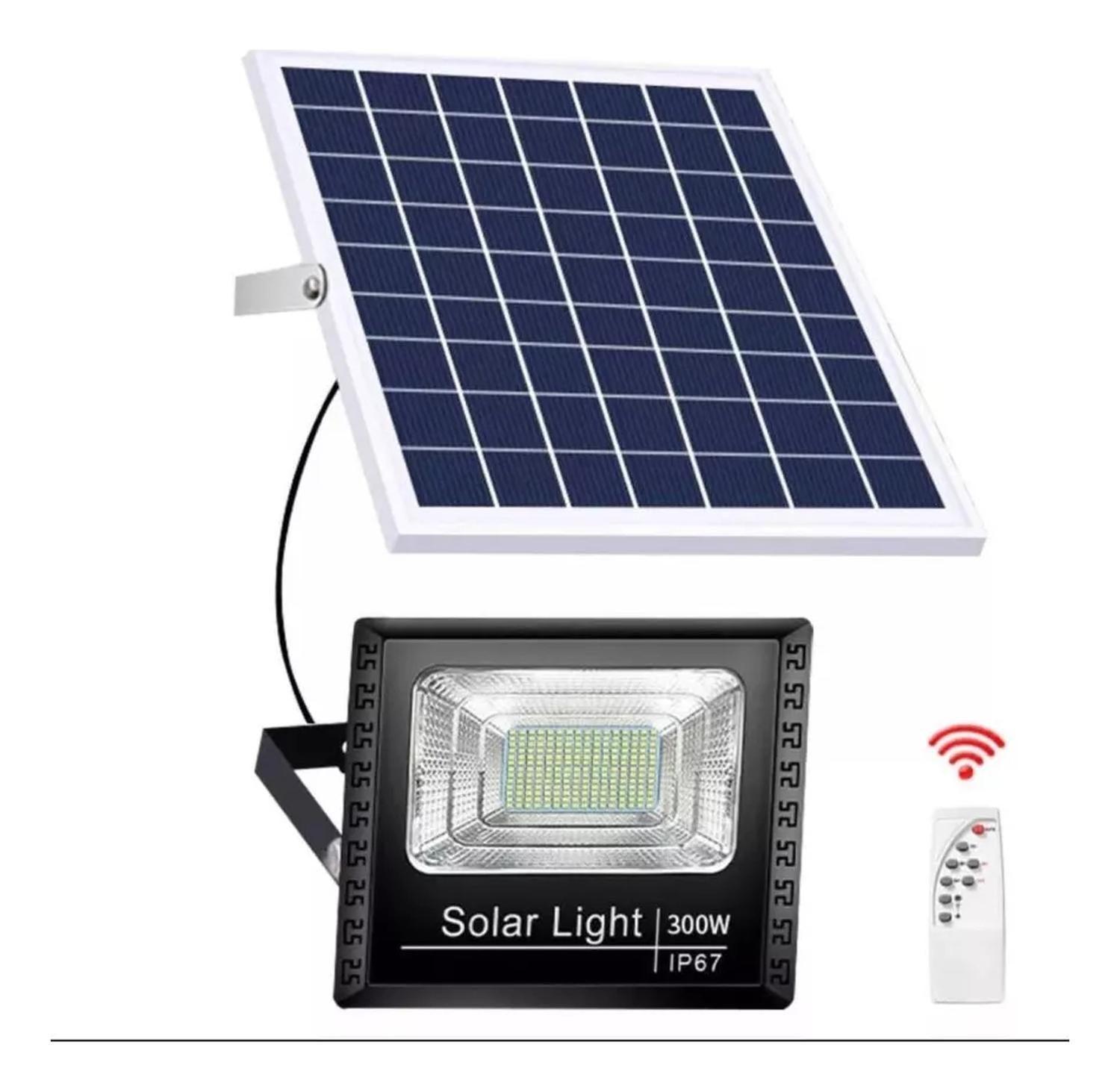 Lampara Foco Solar 300w + Panel Separado + Control Remoto Negro Blanco Frío-2