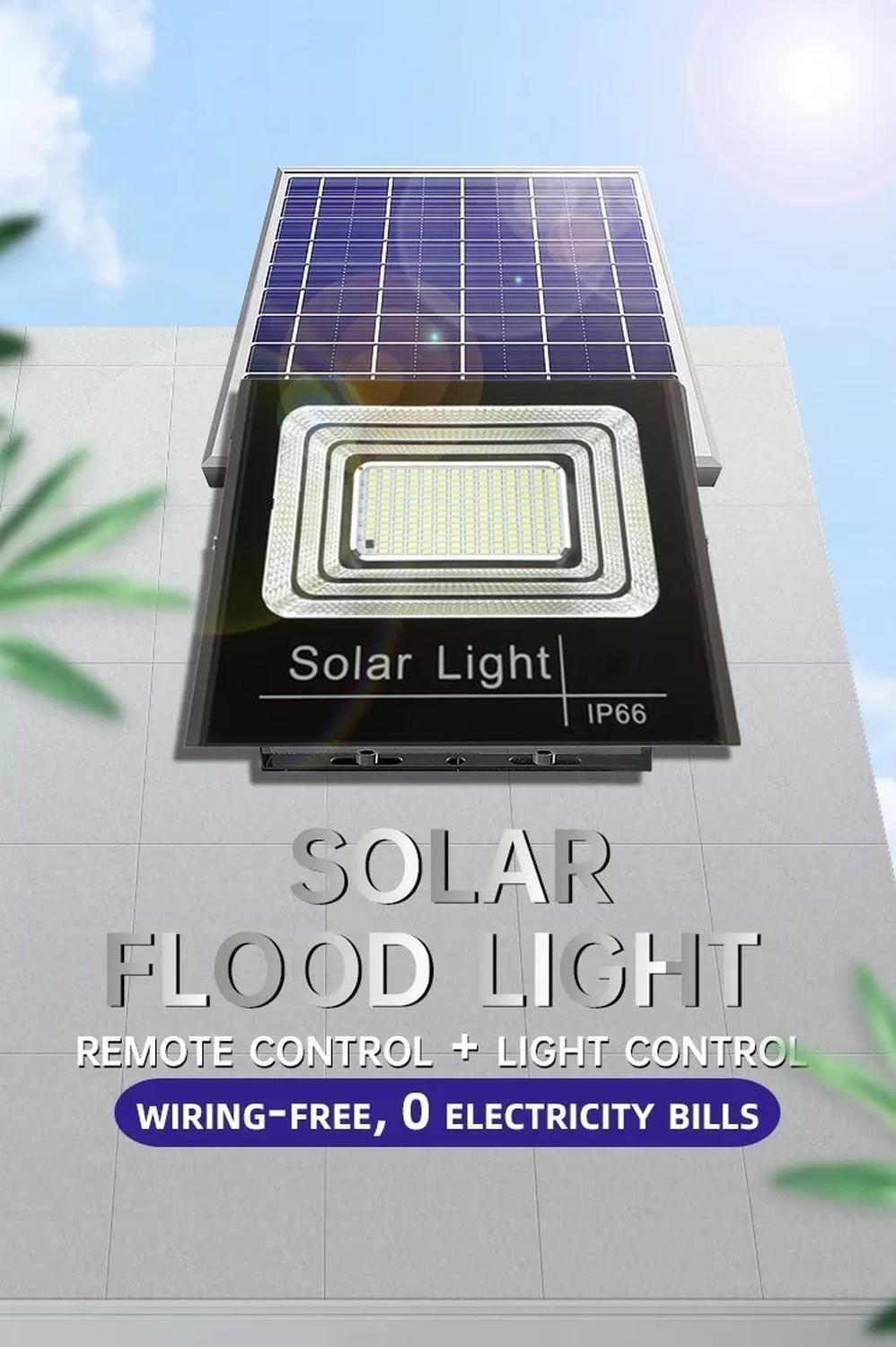 Lampara Foco Solar 300w + Panel Separado + Control Remoto Negro Blanco Frío-4