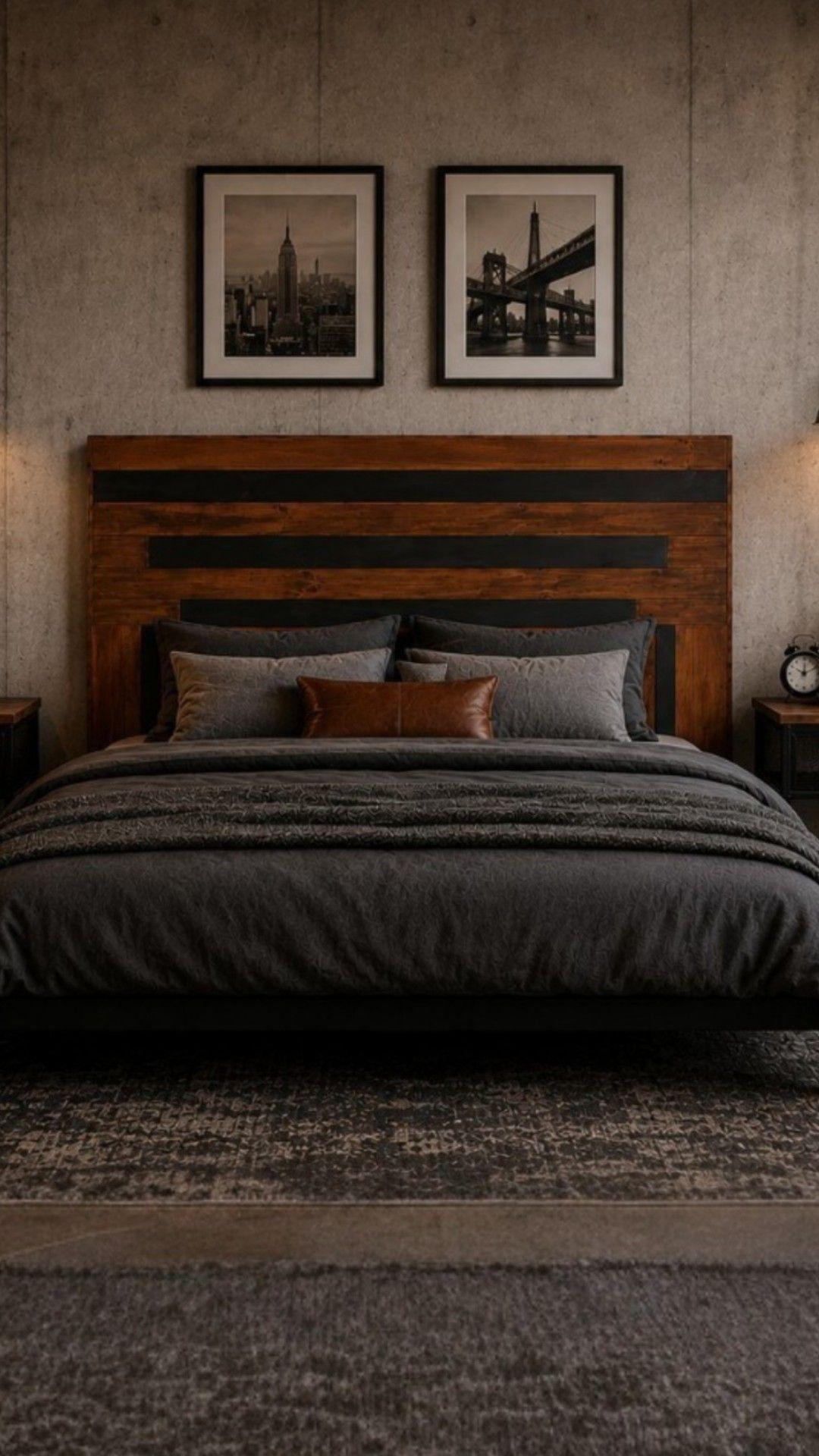 Respaldo de Cama 2 Plazas Urban Black Wood 2 Disenos intercambiables en una sola pieza 160x130x5-5