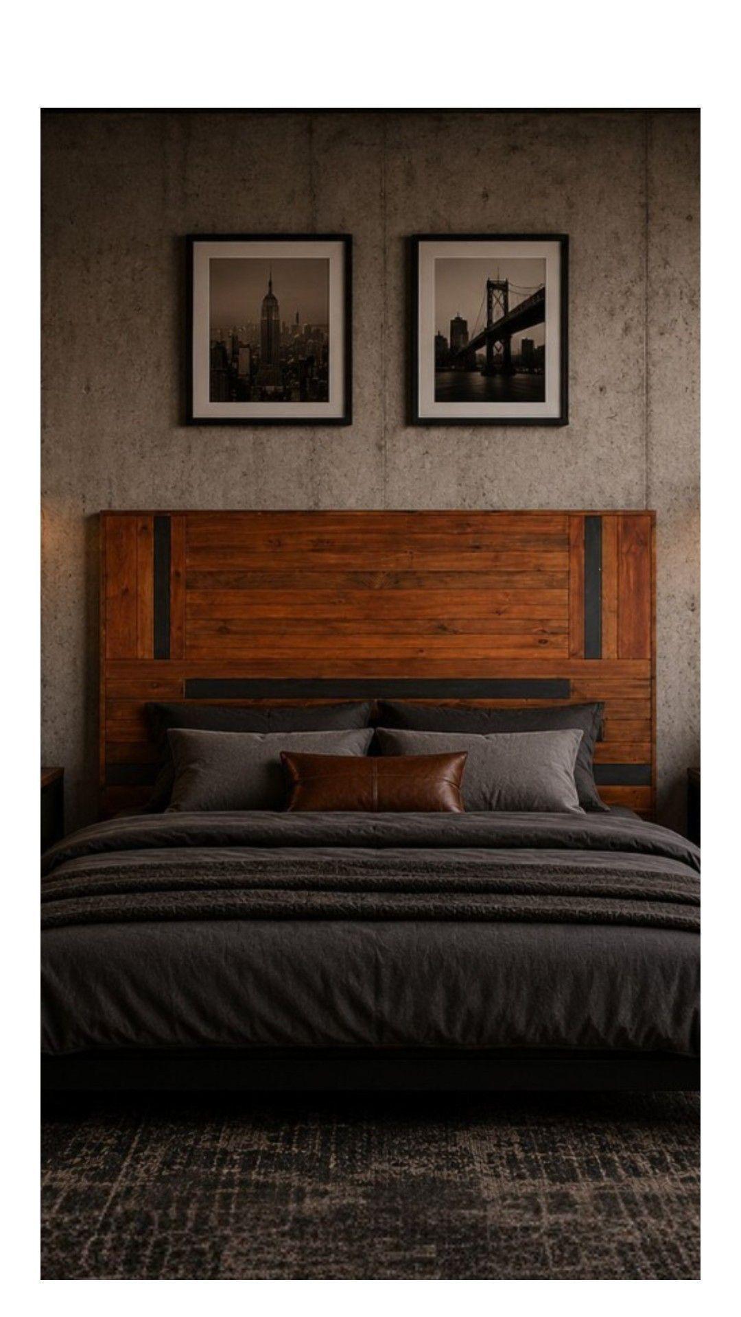 Respaldo de Cama 2 Plazas Urban Black Wood 2 Disenos intercambiables en una sola pieza 160x130x5-6