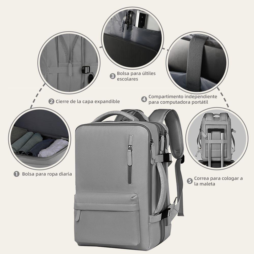 Mochila De Viaje Gran Capacidad Multifuncional Con Puerto USB-3