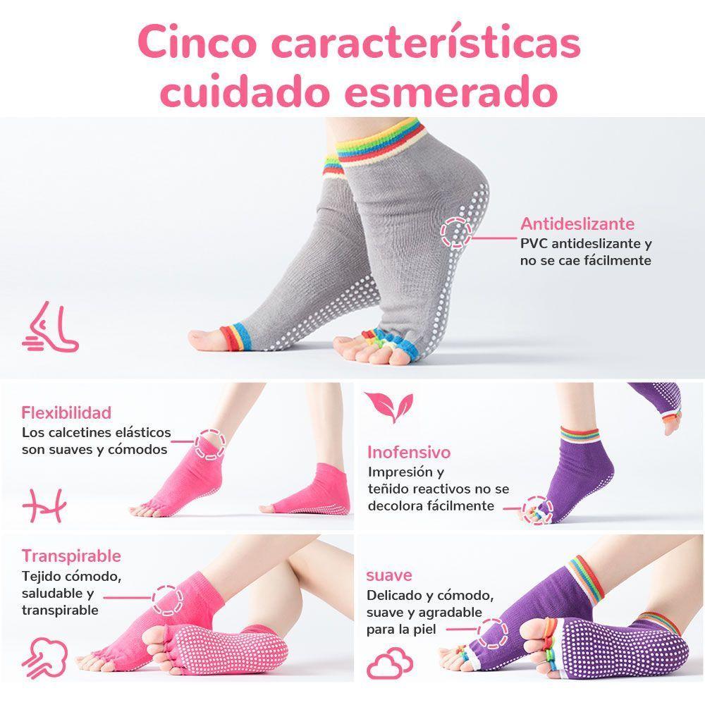 3 Pares de Calcetines Antideslizantes Yoga Con Dedos Multicolores-5