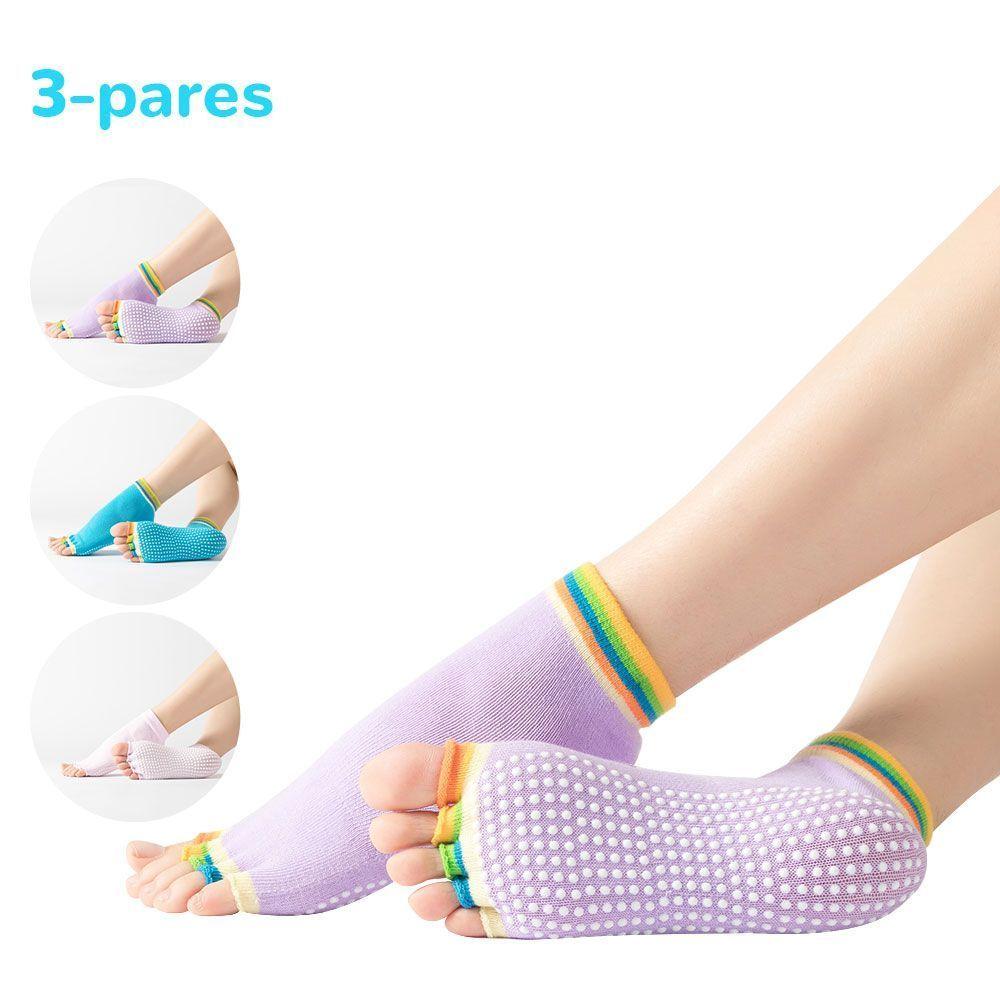 3 Pares de Calcetines Antideslizantes Yoga Con Dedos Multicolores-0