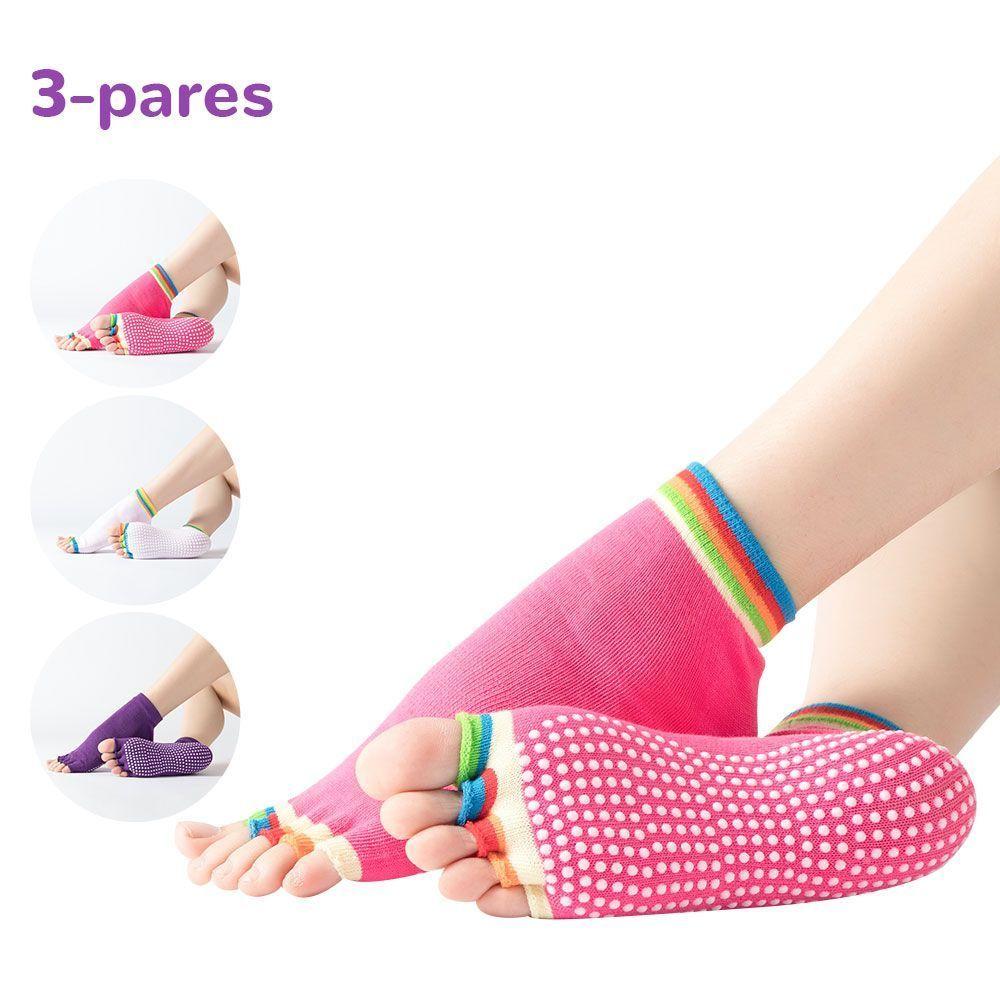 3 Pares de Calcetines Antideslizantes Yoga Con Dedos Multicolores-0