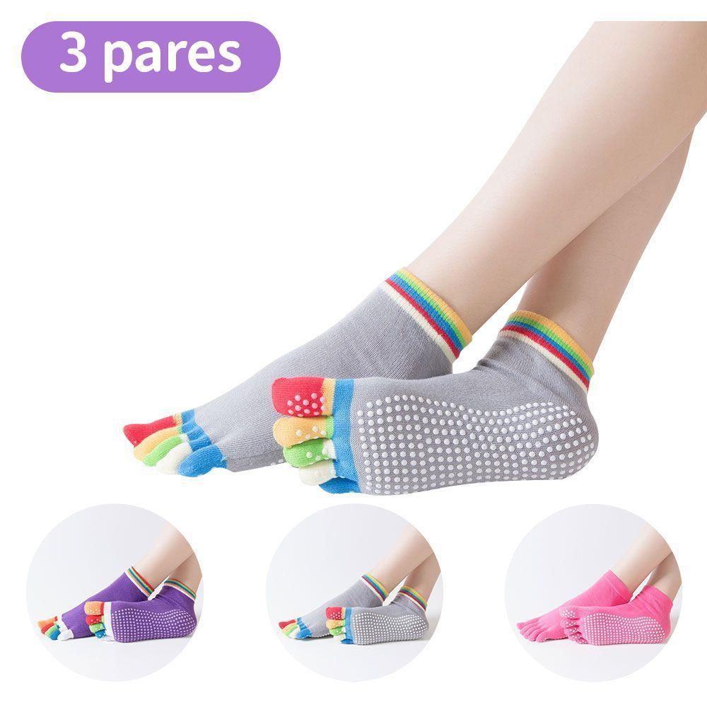 3 Pares De Calcetines Antideslizantes Con Dedos Multicolores-0