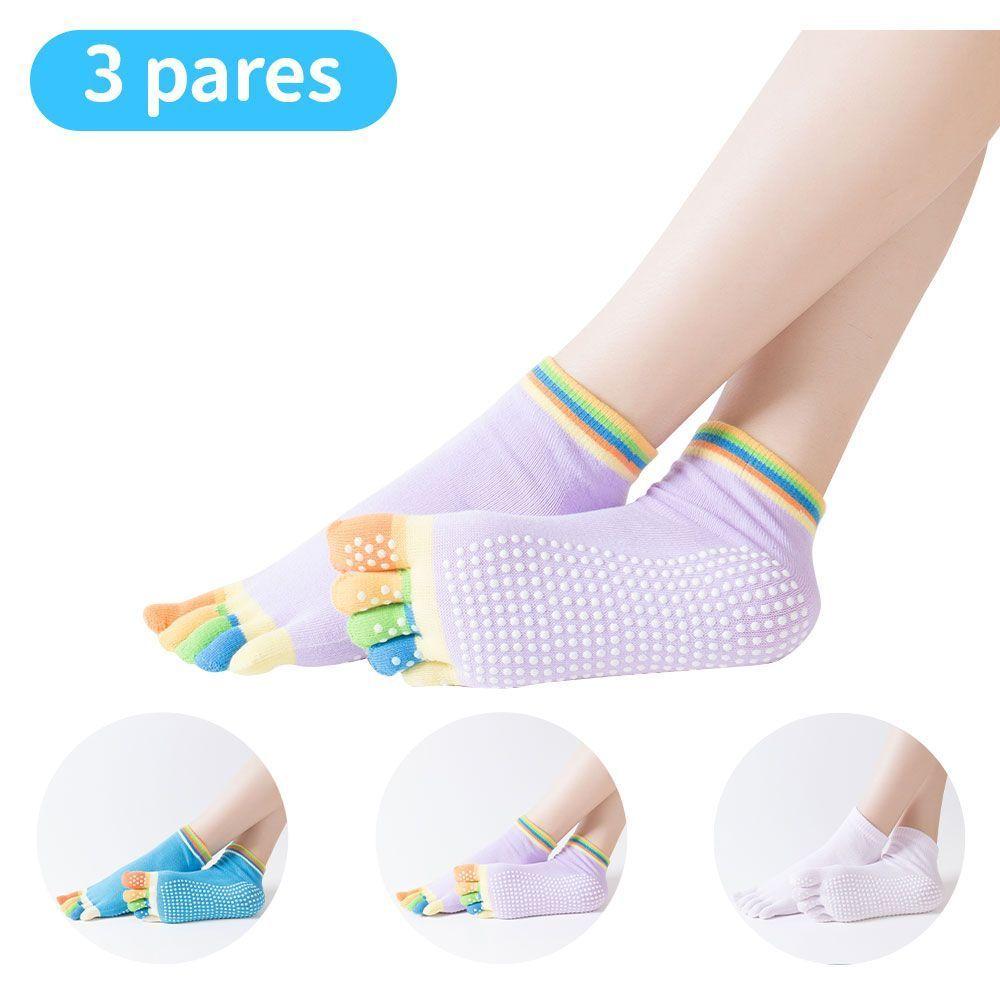 3 Pares De Calcetines Antideslizantes Con Dedos Multicolores-0