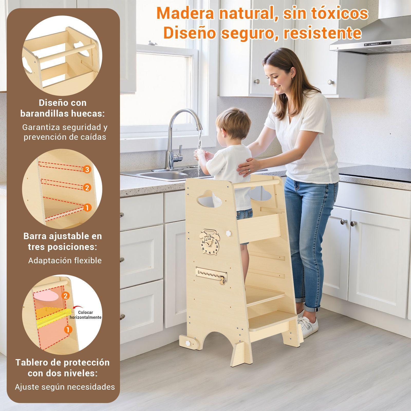 Torre de Aprendizaje Montessori Madera Natural para Nino-2