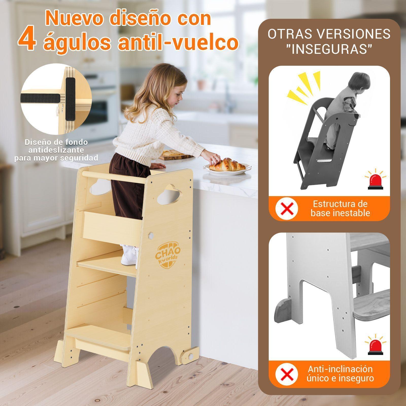Torre de Aprendizaje Montessori Madera Natural para Nino-3