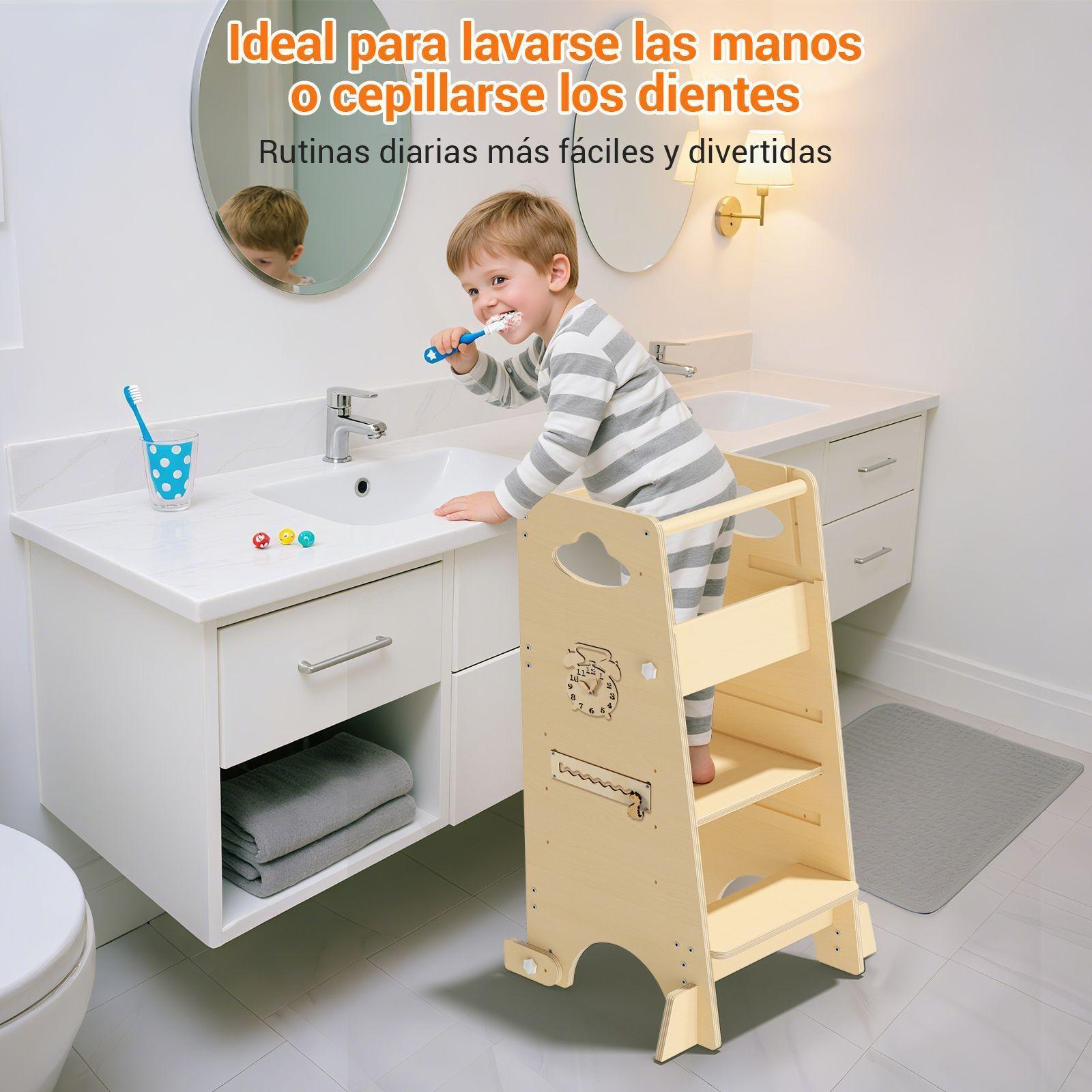 Torre de Aprendizaje Montessori Madera Natural para Nino-5