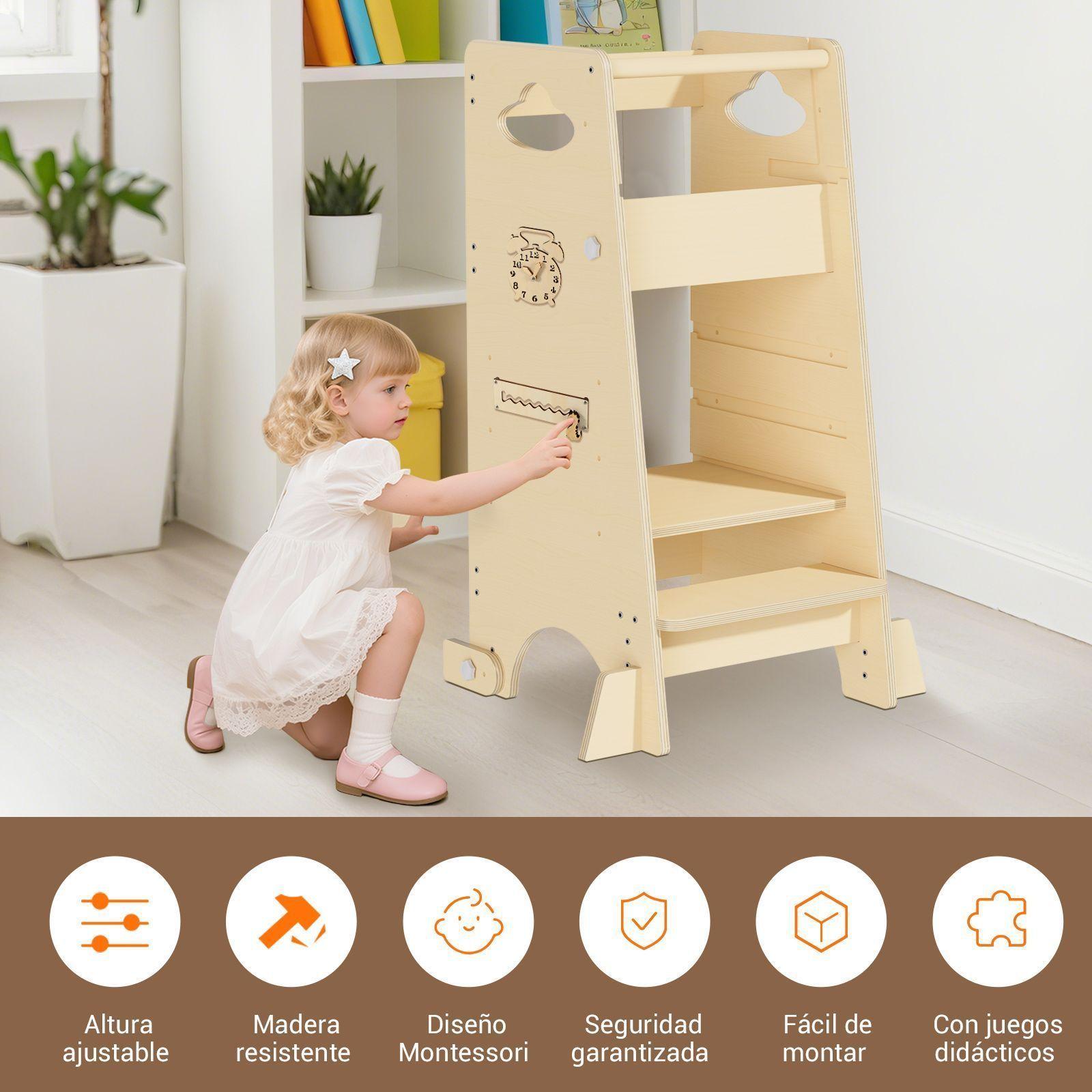 Torre de Aprendizaje Montessori Madera Natural para Nino-7