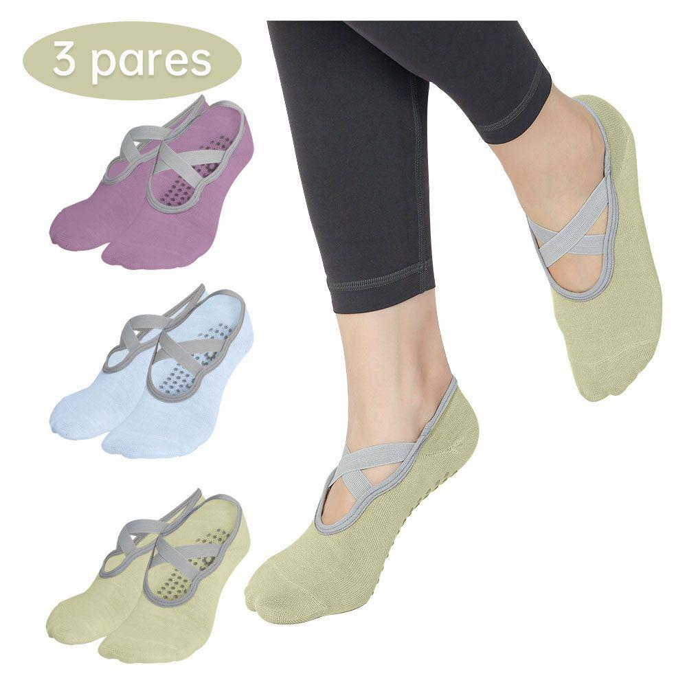 Calcetines Antideslizantes Yoga Pilate Set 3 Pares Tranpirables-0