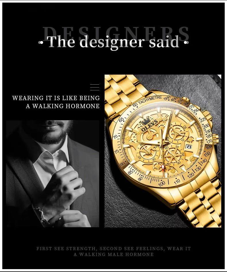 Reloj de Pulsera para Hombre Clásico de Lujo Acero Inoxidable Dorado-4