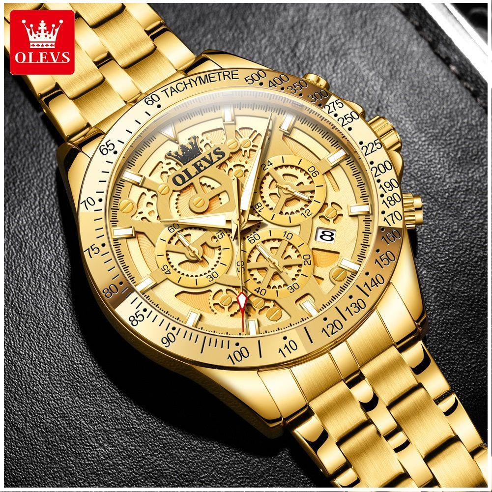 Reloj de Pulsera para Hombre Clásico de Lujo Acero Inoxidable Dorado-5