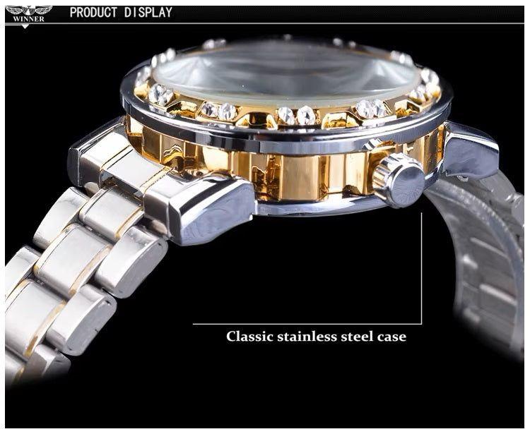 Reloj Mecánico Automático Winner de Lujo Correa Acero Inoxidable-5