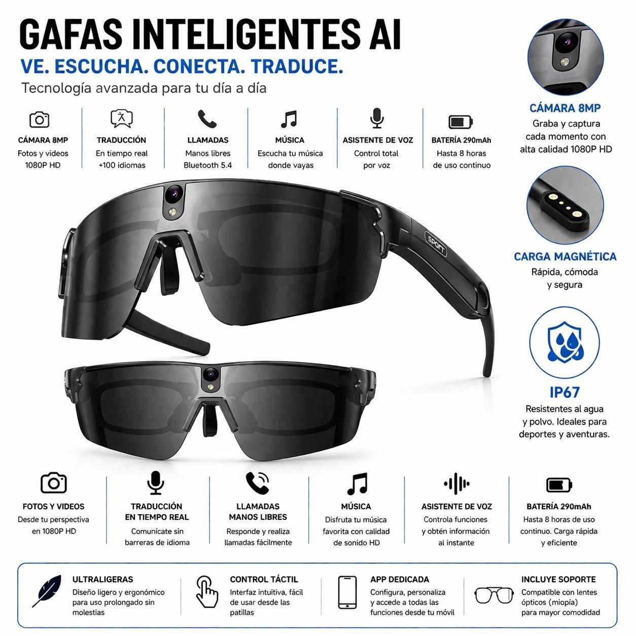 Gafas Inteligentes Bluetooth – Azul – negro-9