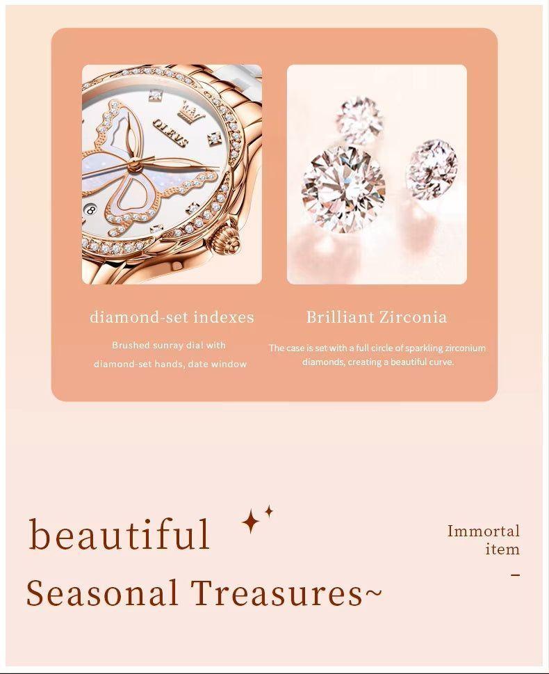 Reloj de Pulsera Elegante Mujer Esfera Mariposa y Detalles de Zirconia-4