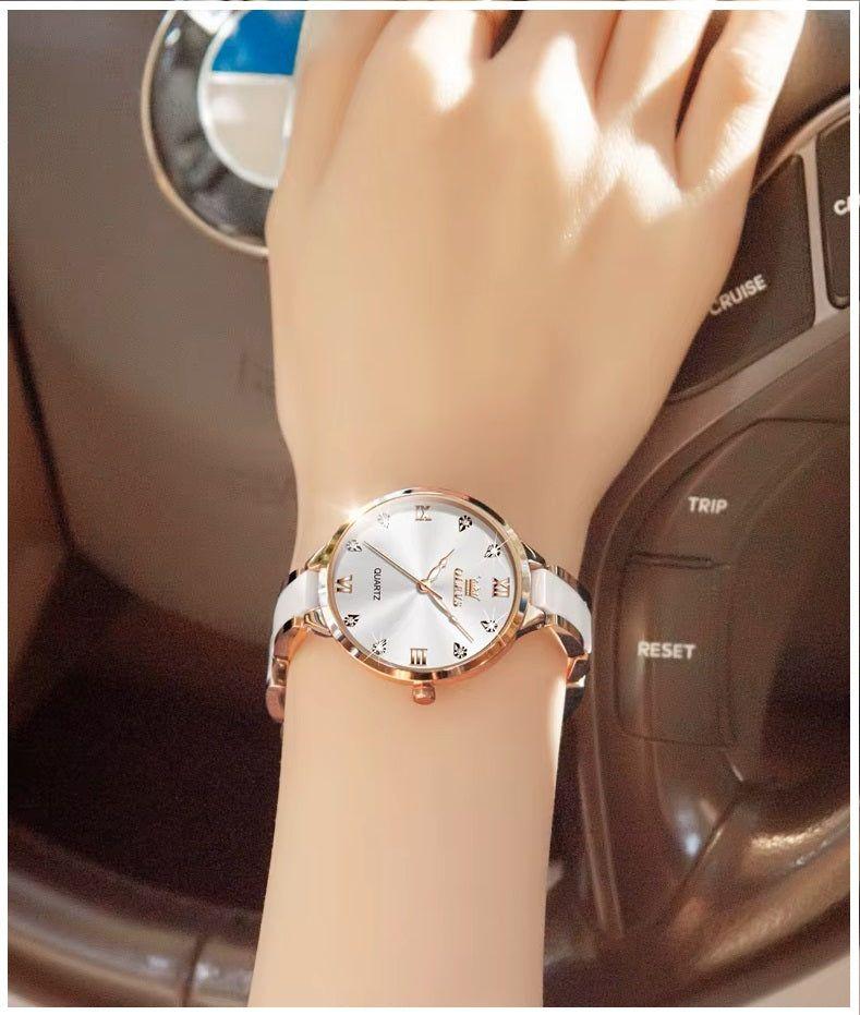 Reloj de Mujer Elegante de Cuarzo Correa de Cerámica Acero Inoxidable-3