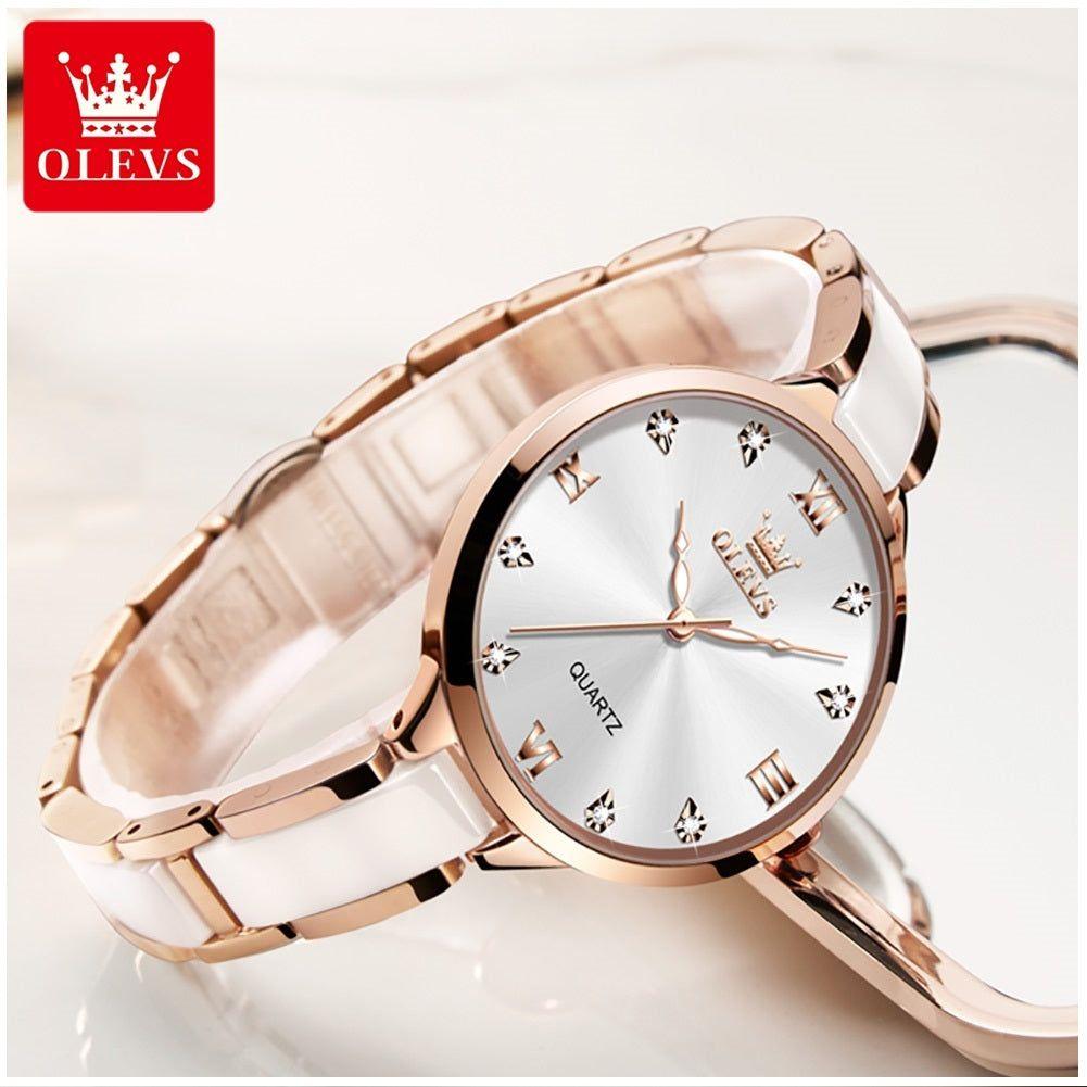 Reloj de Mujer Elegante de Cuarzo Correa de Cerámica Acero Inoxidable-4