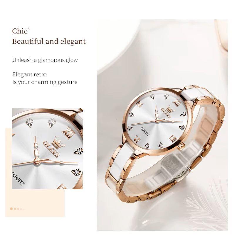 Reloj de Mujer Elegante de Cuarzo Correa de Cerámica Acero Inoxidable-6