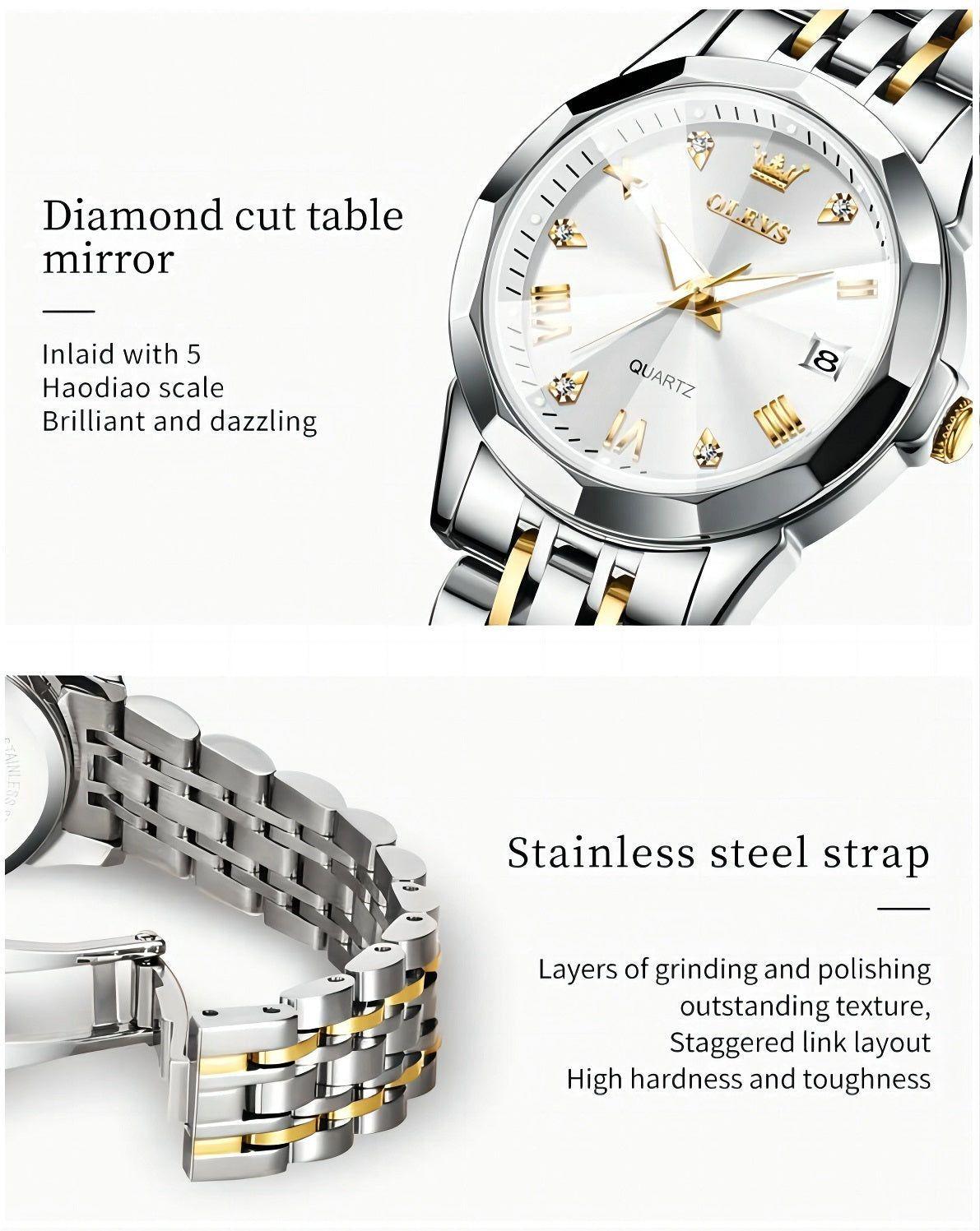 Reloj de Pulsera Hombre de Lujo Correa Bimetálica de Acero Inoxidable-4