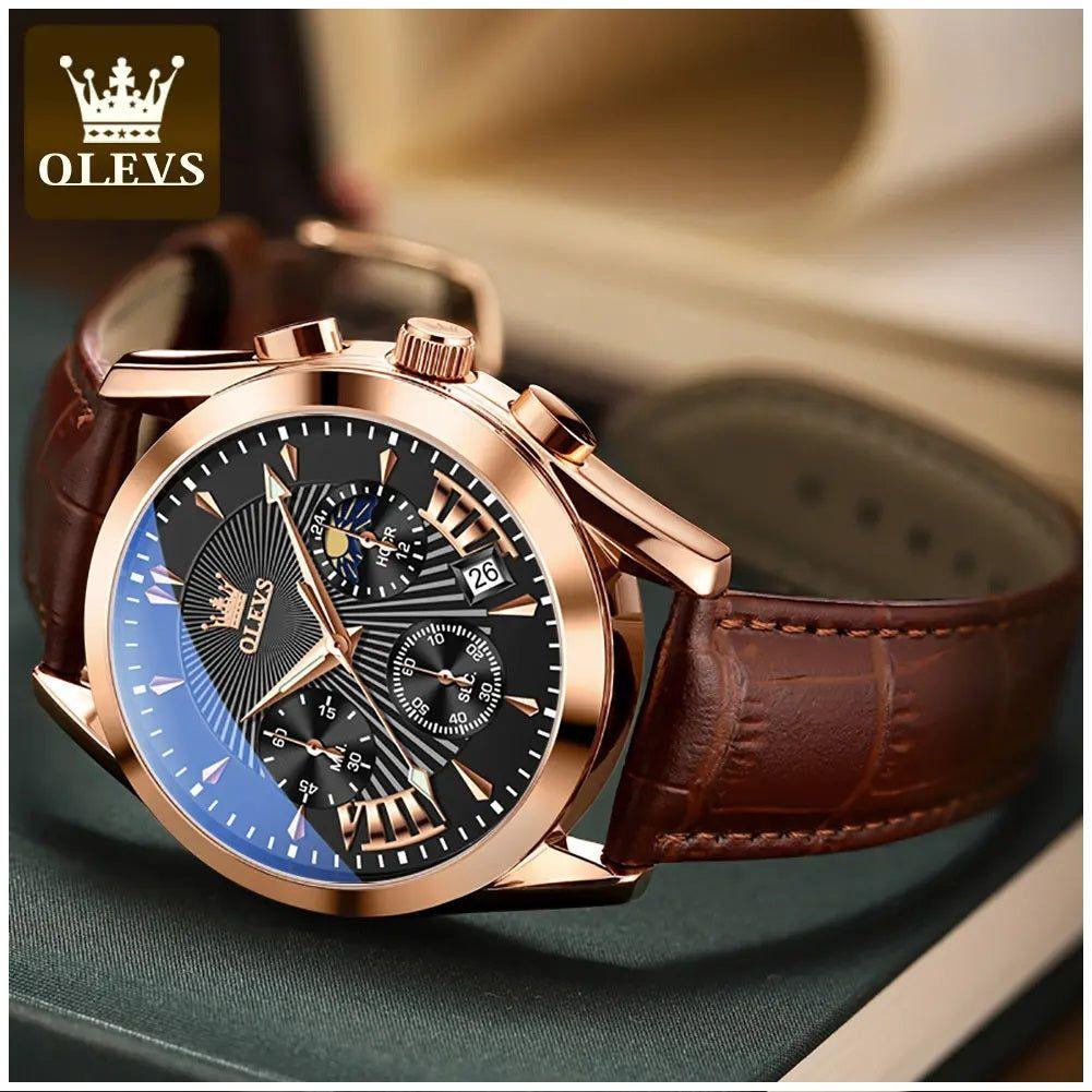 Reloj Cronógrafo de Lujo para Hombre con Correa de Cuero Clásico-2