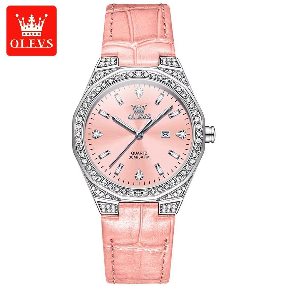 Reloj cuarzo mujer con correa rosa y cristales-6
