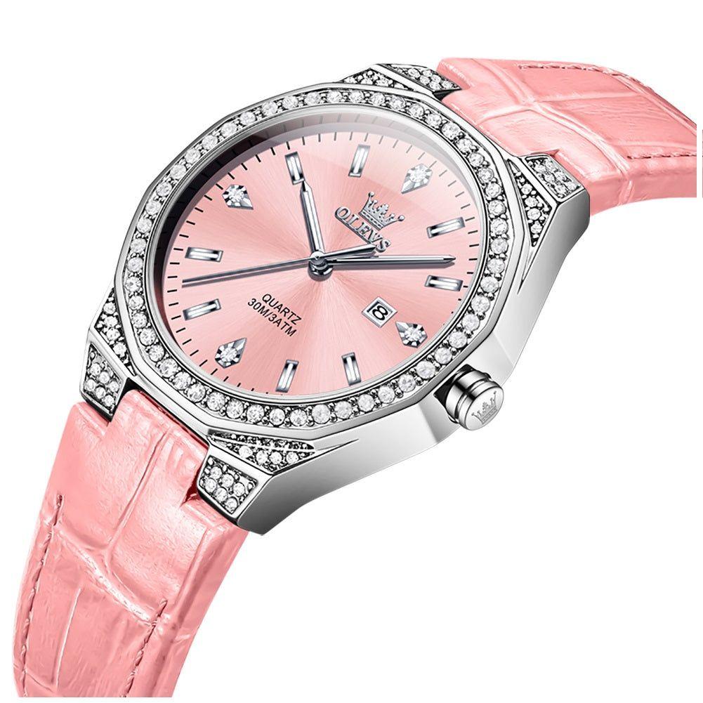 Reloj cuarzo mujer con correa rosa y cristales-7