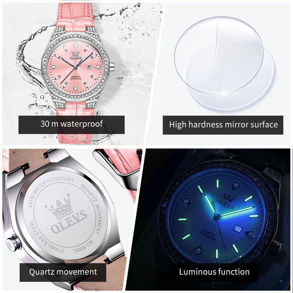 Reloj cuarzo mujer con correa rosa y cristales-8