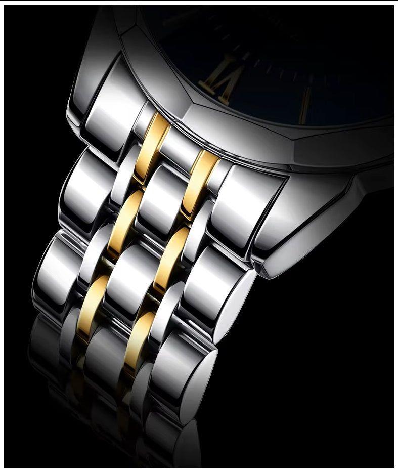 Reloj de Lujo para Hombre Calendario Correa Bicolor Acero Inoxidable-4