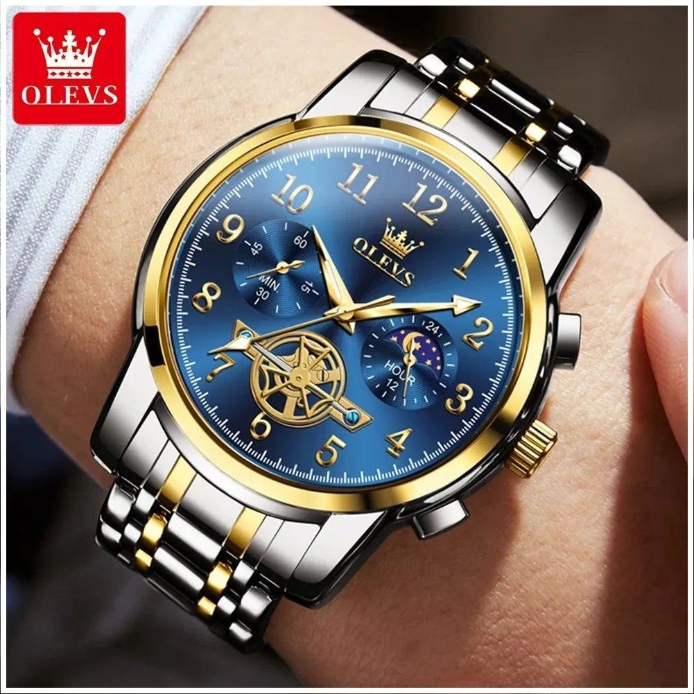 Reloj Cronógrafo de Lujo Hombre con Esfera Azul Función Fase Lunar-2