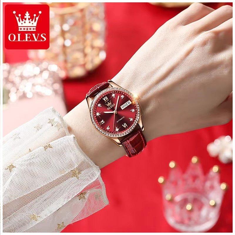 Reloj Automático de Lujo Elegante para Mujer con Correa de Cuero-2