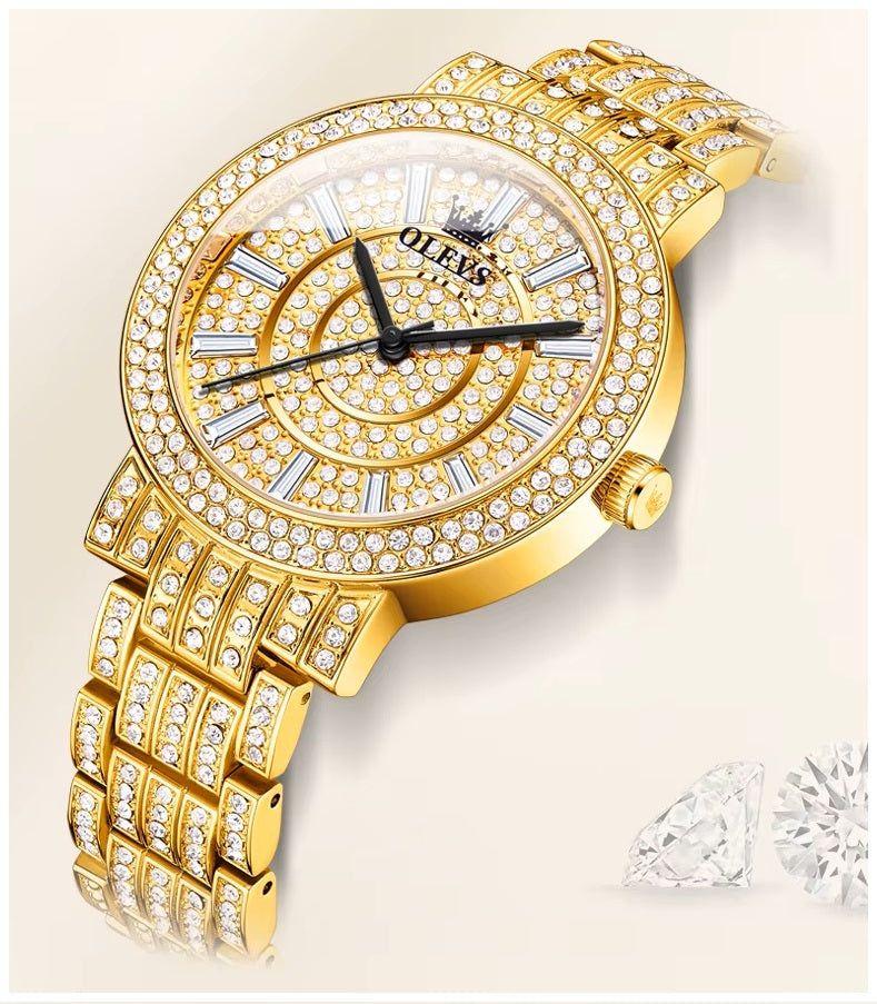 Reloj dorado de mujer con cristales y cuarzo-6