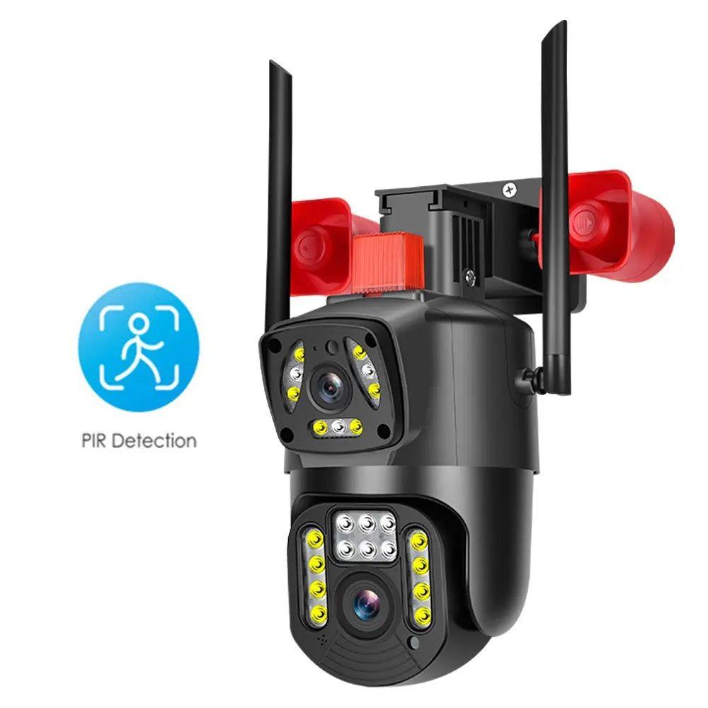 Cámara WiFi doble lente con sirena y luz LED-9
