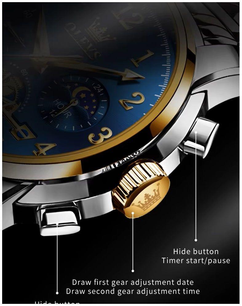 Reloj Cronógrafo de Lujo para Hombre con Fase Lunar Movimiento Cuarzo-6