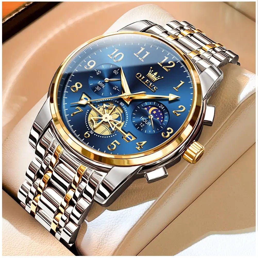 Reloj cronógrafo de hombre con esfera azul-0